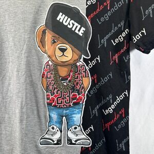 Hustle Gang Reseller Flip T-Shirt Mens M Teddy Bear Graphic Vibes Legendary Side